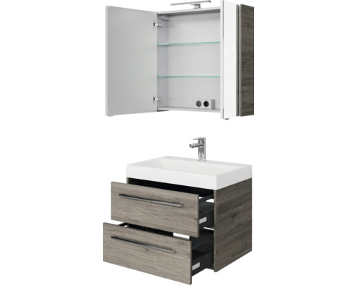 Badezimmermöbelset mit Waschtischunterschrank, Waschbecken und Spiegelschrank