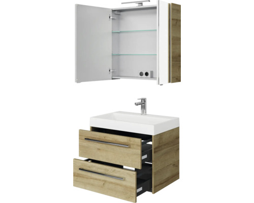 Badezimmer-Set mit Spiegelschrank, Waschbecken und Unterschrank mit Schubladen