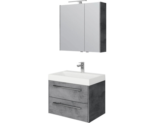 Badezimmermöbelset mit Waschtischunterschrank, Waschbecken und Spiegelschrank