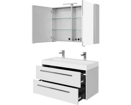 Badezimmermöbelset mit Spiegelschrank, Waschbecken und Unterschrank mit Schubladen