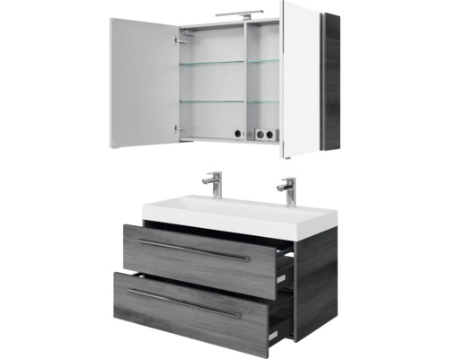 Badezimmermöbelset mit Spiegelschrank, Waschbecken und Unterschrank mit Schubladen
