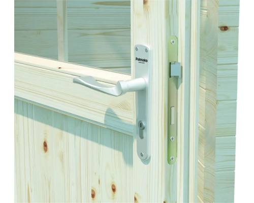 Vue détaillée d''une porte en bois avec serrure et poignée de porte de Palmako