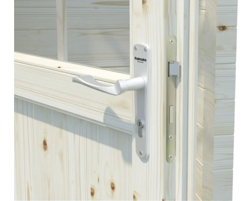Vue détaillée d''une porte en bois avec serrure et poignée