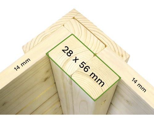 Vue détaillée d''un cadre en bois mesurant 28 x 56 millimètres et 14 millimètres