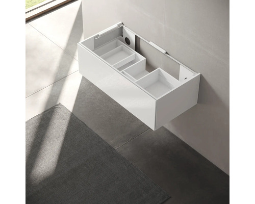 Meuble sous-lavabo blanc mural avec espace de rangement ouvert