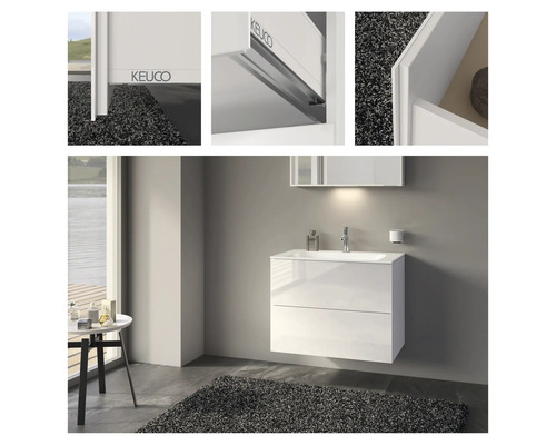 Salle de bains avec meuble sous-lavabo blanc à deux tiroirs et armoire de toilette assortie