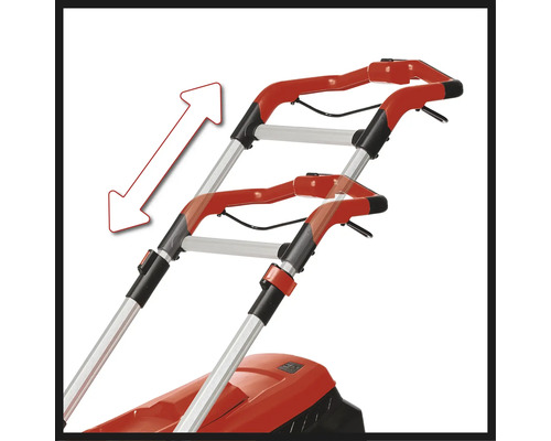 Poignée réglable d''une motobineuse avec une flèche vers le bas.