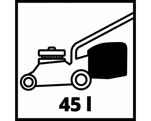 Symbole pour tondeuse à gazon avec volume du bac de ramassage de 45 litres