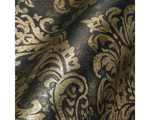 Gros plan d''un papier peint noir à motif floral