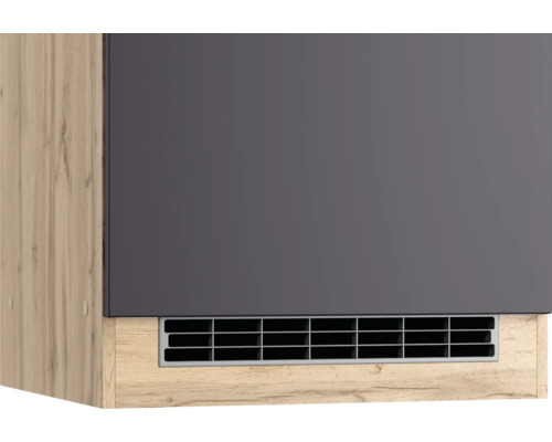 Hängeschrank mit grauer Tür und Holzkorpus