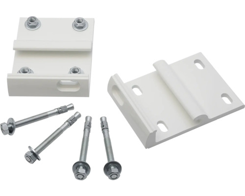 Weisse Markisenhalterung mit Befestigungsmaterial