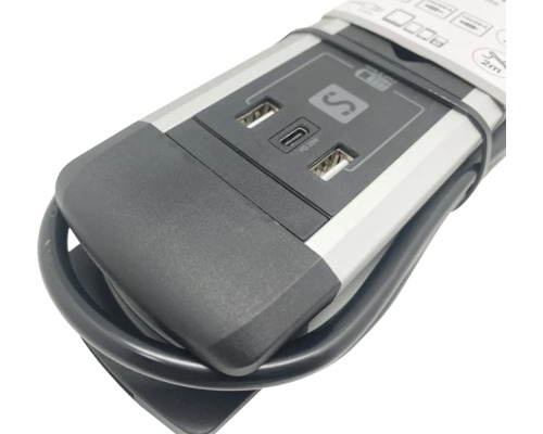 Mehrfachsteckdose mit USB-Anschlüssen und Schutzkontaktsteckdosen