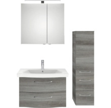 Badezimmermöbelset mit Waschbeckenunterschrank, Spiegelschrank und Hochschrank