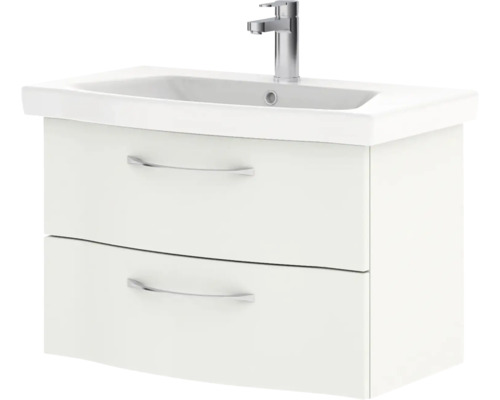 Meuble sous-vasque avec deux tiroirs et vasque à poser avec robinetterie