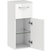 Armoire suspendue avec tiroir et porte ouverte avec étagère en verre