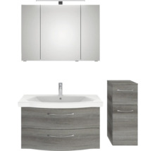 Badezimmerset mit Spiegelschrank, Waschtisch mit Waschbecken und Unterschrank sowie einem zusätzlichen Schubladenschrank