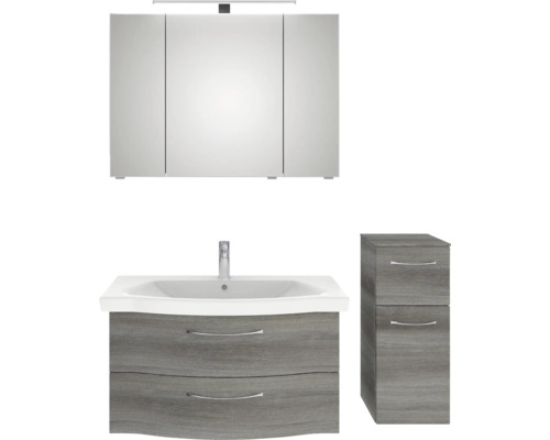 Ensemble de salle de bains avec armoire de toilette, meuble-lavabo avec lavabo et meuble bas, ainsi qu''un meuble à tiroirs supplémentaire