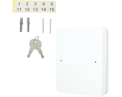 Boîte à clés avec deux clés, chevilles, vis et numérotation