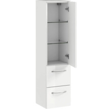 Weisser Bad-Hochschrank mit offenem Regal und Schubladen