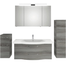 Ensemble de salle de bains avec lavabo, armoire de toilette et éléments de rangement