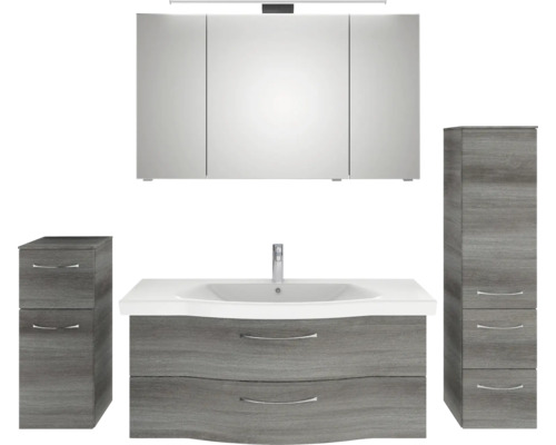 Ensemble de salle de bains avec lavabo, armoire de toilette et éléments de rangement