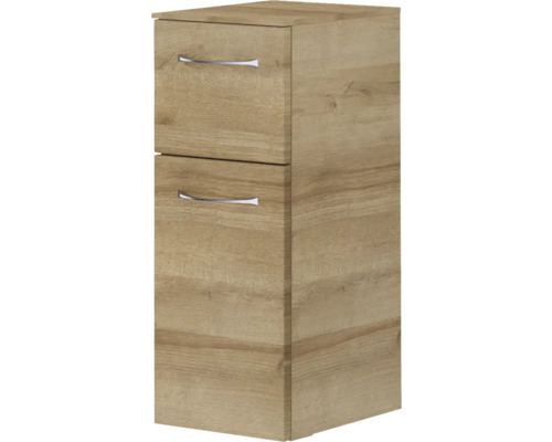 Meuble de salle de bain en bois avec deux tiroirs et poignées