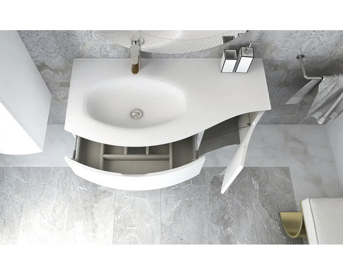 Meuble sous-vasque de salle de bains avec tiroir coulissant et porte vue de dessus