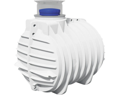 Citerne blanche en plastique avec couvercle bleu