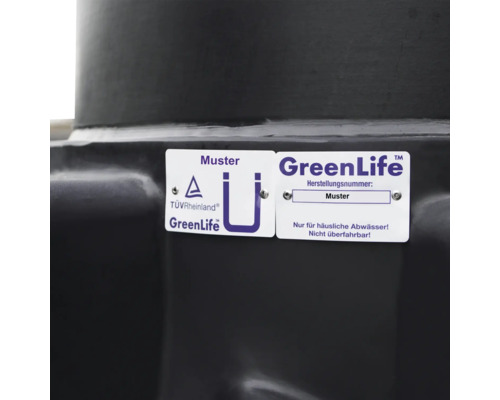 GreenLife Herstellerplakette mit TÜV Rheinland Siegel