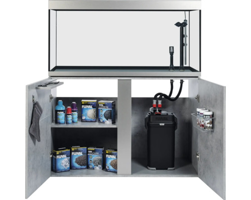 Combinaison d''aquarium avec meuble bas ouvert et accessoires