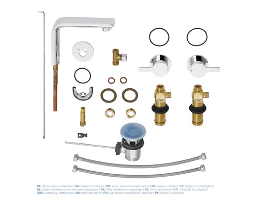 Komponenten für eine Waschtischarmatur, inklusive Hahn, Ventile und Dichtungen