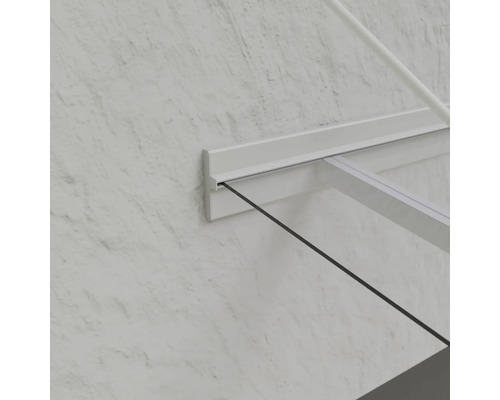 Detailansicht einer Markise mit weisser Wandbefestigung