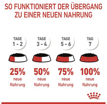 Grafik zum Übergang zu neuer Tiernahrung über einen Zeitraum von sieben Tagen