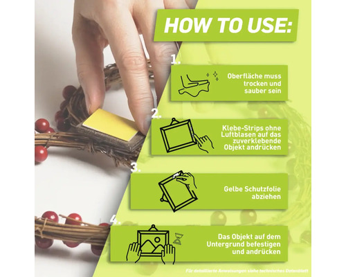 Anleitung zur Verwendung von Klebestreifen zur Befestigung von Objekten