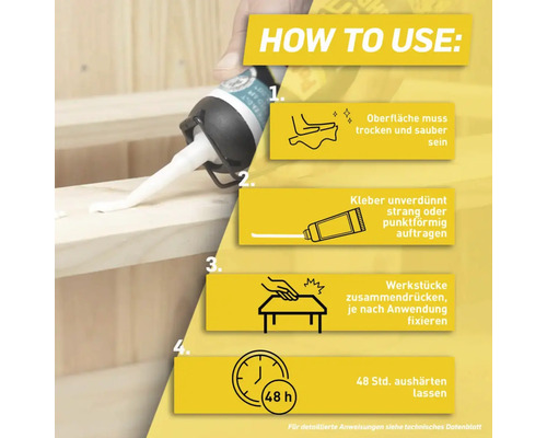 Anleitung zur Verwendung von Klebstoff mit vier Schritten