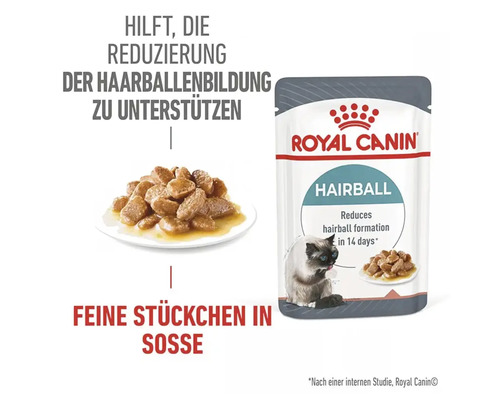 Royal Canin Katzennahrung zur Reduzierung von Haarballenbildung, feine Stueckchen in Sosse