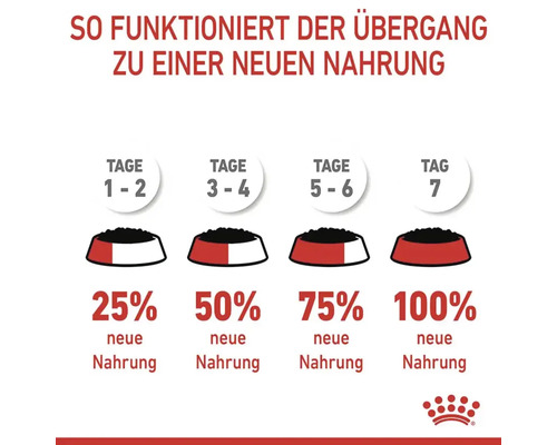 Diagramm zur Umstellung auf neues Tierfutter über sieben Tage