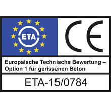 Europäische Technische Bewertung ETA-15/0784 für gerissenen Beton mit CE-Kennzeichnung