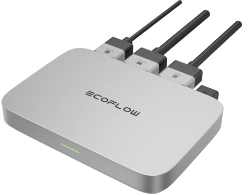 Ecoflow Power Hub mit drei Anschlüssen für Wechselstrom, Batterie und Solar