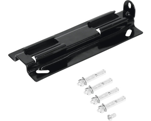 Schwarze Halterung mit Befestigungsmaterial