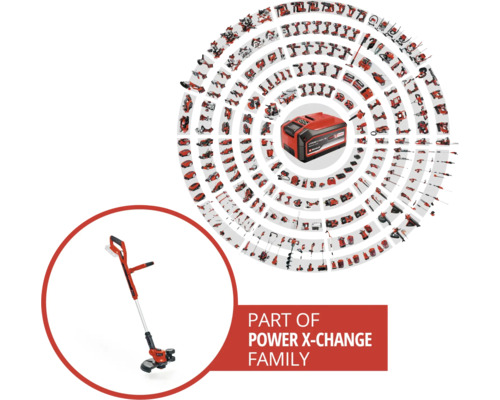 Gamme Power X-Change avec coupe-bordures à batterie et divers outils électriques