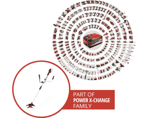 Gamme de produits Einhell Power X-Change avec batterie et coupe-bordures