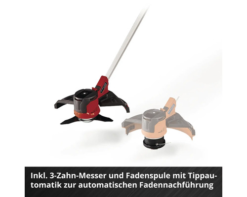 Freischneider inklusive Drei-Zahn-Messer und Fadenspule mit Tippautomatik zur automatischen Fadennachführung