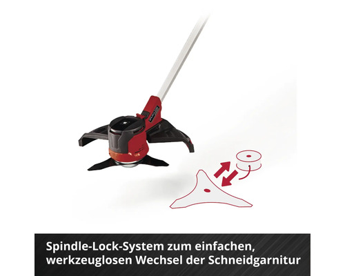 Einhell Akku-Rasentrimmer mit Spindel-Lock-System für einfachen Werkzeuglosen Wechsel der Schneidegarnitur