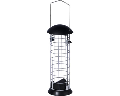 Distributeur de nourriture pour oiseaux en métal avec dispositif de suspension
