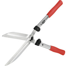 Heckenschere mit Stahlklingen und roten Griffen