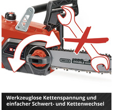 Kettensäge mit werkzeugloser Kettenspannung und einfachem Schwert- und Kettenwechsel