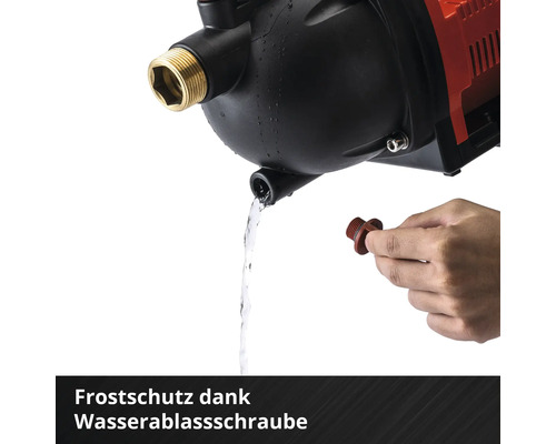 Gartenpumpe mit Wasserablassschraube zum Entleeren und Frostschutz