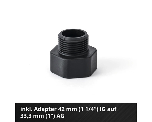 Schwarzer Adapter 42 Millimeter Innengewinde auf 33,3 Millimeter Außengewinde
