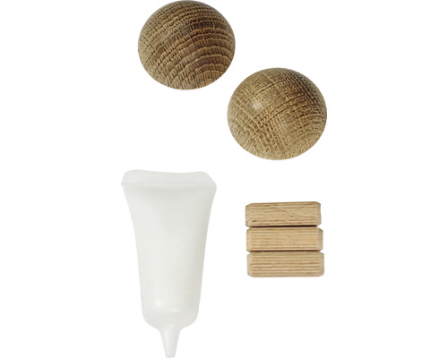 Holzknöpfe, Holzleim und Dübel